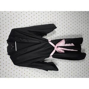 Victorias Secret Satin Silky Robe Black Pink Kimono Wrap Medium Large